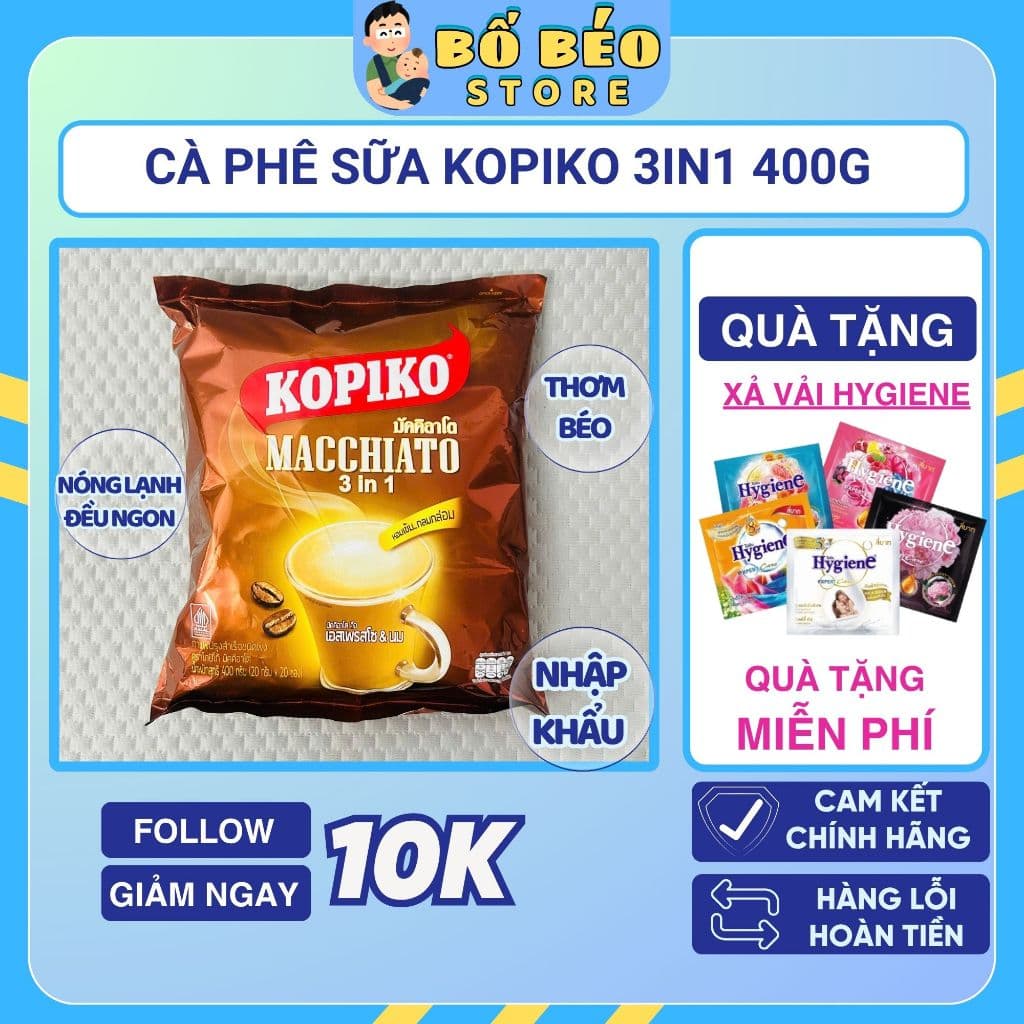 Cà Phê Sữa Hòa Kopiko Macchiato Thái Lan 3in1 400g 20 Gói