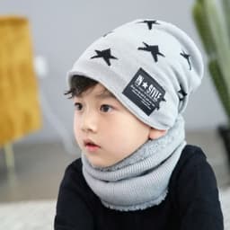 Set mũ len kèm khăn hình ngôi sao lót lông siêu ấm cho bé trai bé gái 3–7 tuổi mũ liền khăn chống gió thời trang 7