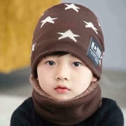 Set mũ len kèm khăn hình ngôi sao lót lông siêu ấm cho bé trai bé gái 3–7 tuổi mũ liền khăn chống gió thời trang 3