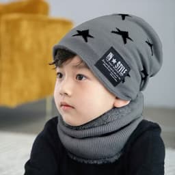 Set mũ len kèm khăn hình ngôi sao lót lông siêu ấm cho bé trai bé gái 3–7 tuổi mũ liền khăn chống gió thời trang 8