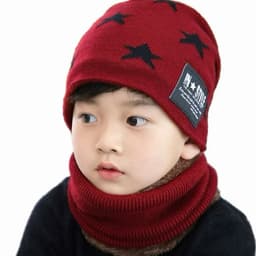 Set mũ len kèm khăn hình ngôi sao lót lông siêu ấm cho bé trai bé gái 3–7 tuổi mũ liền khăn chống gió thời trang 4