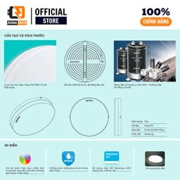 [ CHÍNH HÃNG ] Đèn LED ốp trần tròn và vuông tràn viền Rạng Đông LN12N 12W, 18W, 24W ánh sáng trắng 7