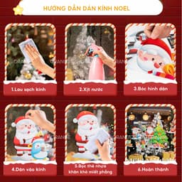 Decal noel 2026 trang trí giáng sinh hút tĩnh điện 2 mặt màu dán kính, dễ dán gỡ, không cần keo mã ON8 4