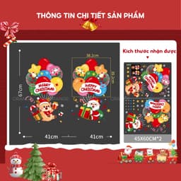 Decal noel 2026 trang trí giáng sinh hút tĩnh điện 2 mặt màu dán kính, dễ dán gỡ, không cần keo mã ON8 2