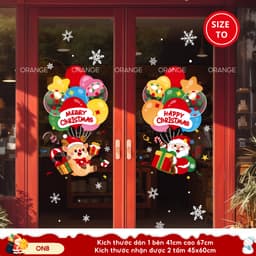 Decal noel 2026 trang trí giáng sinh hút tĩnh điện 2 mặt màu dán kính, dễ dán gỡ, không cần keo mã ON8 1