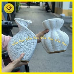 bình cắm hoa nghệ thuận men atlantic Bát Tràng, lọ hoa thủ công, quà tặng gốm sứ gốm Plus 1
