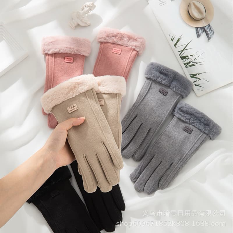 Găng tay nữ mùa đông giữ ấm 2 lớp nhiều màu, lông vũ sang trọng quý phái