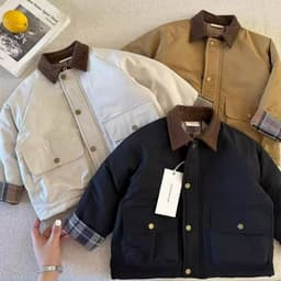 Áo Khoác Dã Chiến Nhung Tăm Cho Bé - Jacket Thu Đông Lót Bông/Nỉ Chống Gió, Ấm Áp Từ Quảng Châu 1