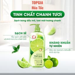 Nước rửa chén TopGia hương chanh, gừng, bưởi chiết xuất tự nhiên, làm sạch dầu mỡ và bảo vệ da tay hiệu quả. 5