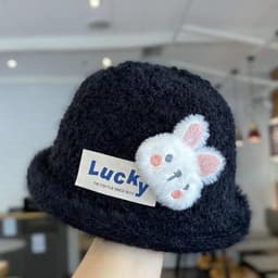 Mũ lông mềm hình thỏ dễ thương cho bé, mũ len bucket phong cách Hàn Quốc, phối chữ Lucky nổi bật, giữ ấm mùa đông 5
