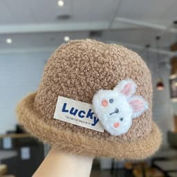 Mũ lông mềm hình thỏ dễ thương cho bé, mũ len bucket phong cách Hàn Quốc, phối chữ Lucky nổi bật, giữ ấm mùa đông 4