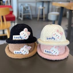 Mũ lông mềm hình thỏ dễ thương cho bé, mũ len bucket phong cách Hàn Quốc, phối chữ Lucky nổi bật, giữ ấm mùa đông 6