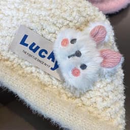 Mũ lông mềm hình thỏ dễ thương cho bé, mũ len bucket phong cách Hàn Quốc, phối chữ Lucky nổi bật, giữ ấm mùa đông 8