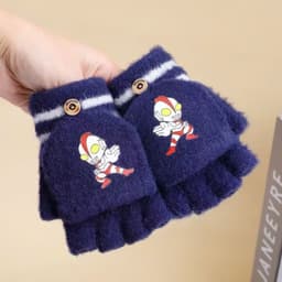 Găng Tay Cho Bé Mùa Đông 3-8Tuổi, Găng tay Ultraman trẻ em len dệt kim ấm áp mùa thu đông 4