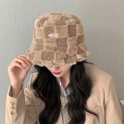 Mũ Lông Bucket Họa Tiết CARO_Phong Cách Hàn Quốc 2