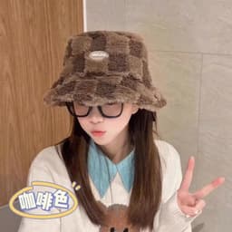 Mũ Lông Bucket Họa Tiết CARO_Phong Cách Hàn Quốc 9