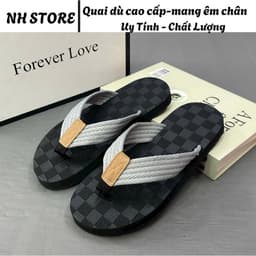 dép nam tông kẹp quai dù nền ô vuông đen ( mũi bò) 2
