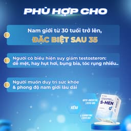 Bổ Nam S-MEN Duy Trì Thể Lực Sức Bền Cải Thiện Suy Giảm Testosterone Hỗ Trợ Sức Khỏe Sinh Sản Nam Hộp 30 Gói 5