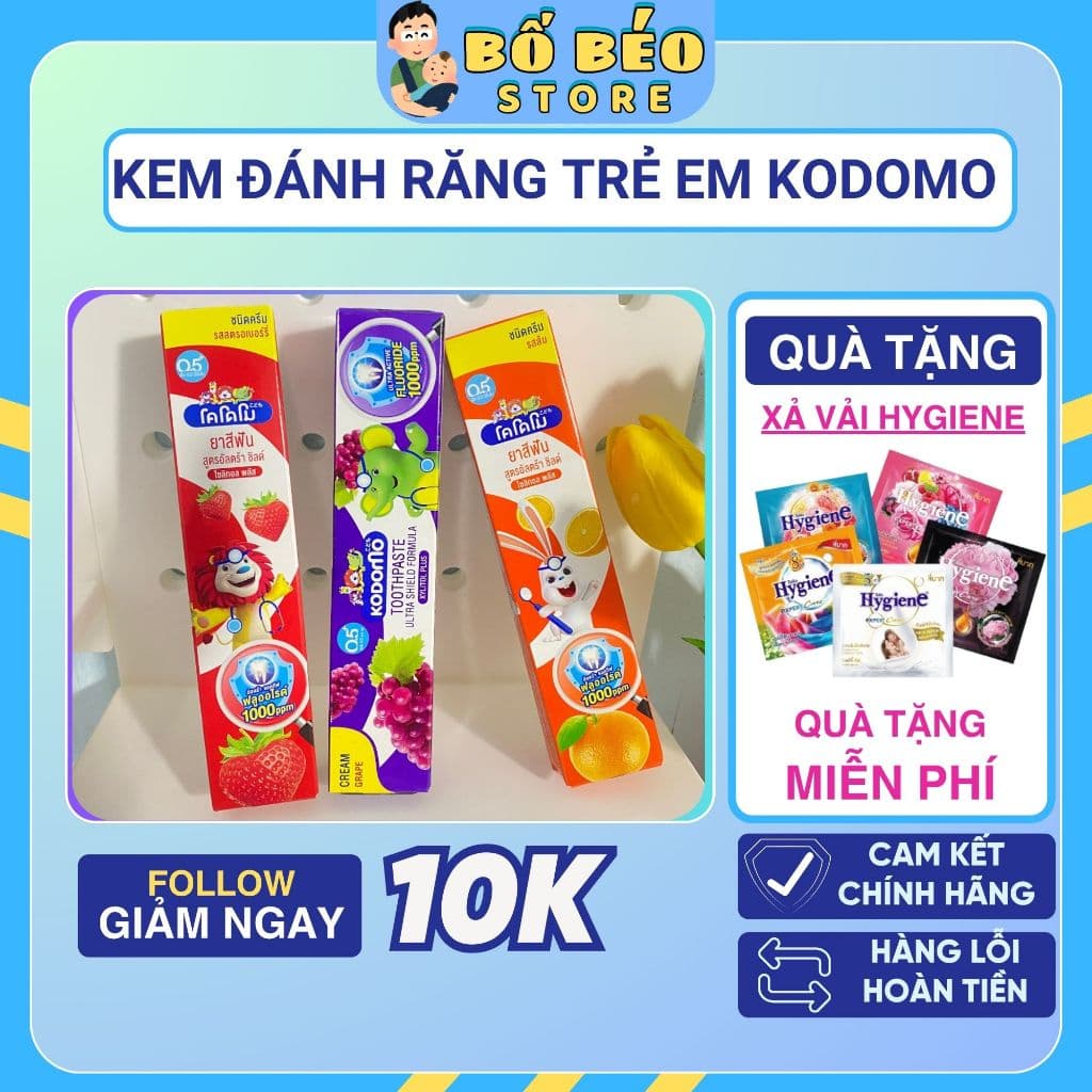 Kem đánh răng Kodomo Thái Lan cho bé từ 6 tháng – An toàn, có thể nuốt, chính hãng (40g)