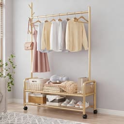 Giá Kệ Treo Quần Áo Decor Sang Xịn Tích Hợp Khung Treo Đồ, Móc Treo Mũ, Khay Để Đồ Tiện Ích. 1