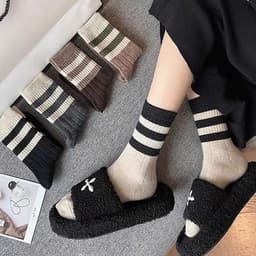 🌸FREESHIP🌸Set 10 Đôi Tất Nữ Cổ Cao Vintage Phối Kẻ Tông Nâu Phong Cách Hàn Quốc 3