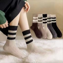 🌸FREESHIP🌸Set 10 Đôi Tất Nữ Cổ Cao Vintage Phối Kẻ Tông Nâu Phong Cách Hàn Quốc 5
