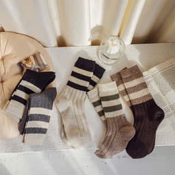 🌸FREESHIP🌸Set 10 Đôi Tất Nữ Cổ Cao Vintage Phối Kẻ Tông Nâu Phong Cách Hàn Quốc 6