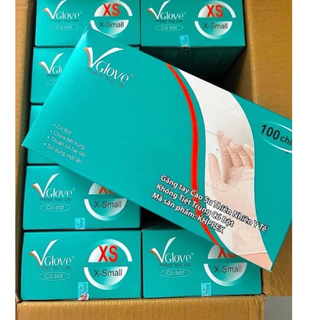 Găng Tay Y Tế Vglove có bột loại trơn chính hãng.Hộp 100 cái