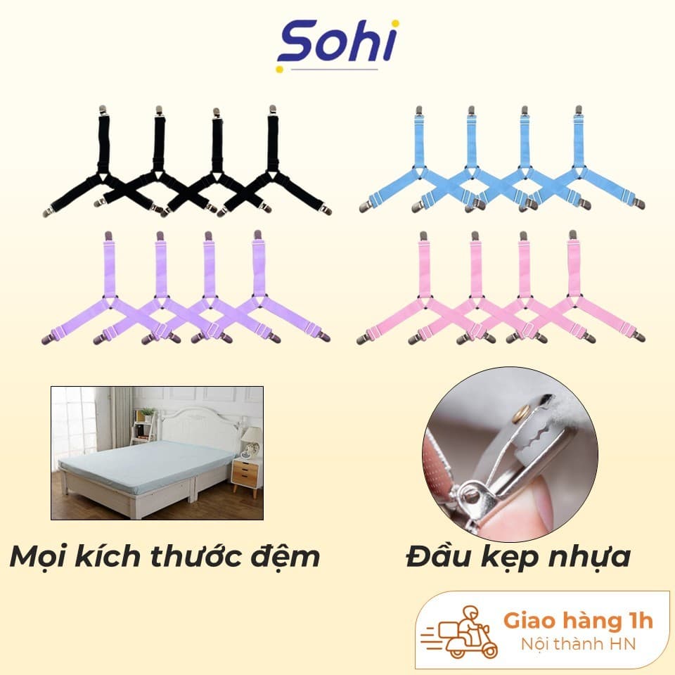 Bộ kẹp ga giường chống xê dịch, kẹp cố định ga giường có đệm nhựa chống rách, giúp cố định và giữ ga giường phẳng