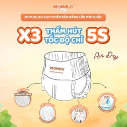 Combo 5 Tã Bỉm Dán/Quần Momoji Air Dry+ Êm Mềm Mịn, Siêu Mỏng, Siêu Khô Thoáng, An Toàn Cho Bé NB/S/M/L/XL/XXL/XXXL 5