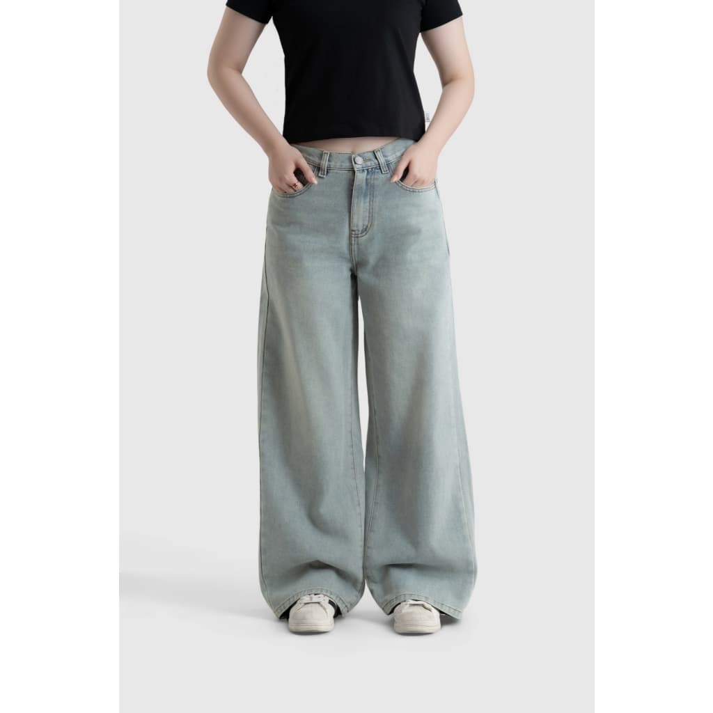 Quần Jeans Nữ BOO Dáng Wide-leg Thêu Logo Essential Chất Liệu Cao Cấp