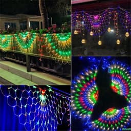Dây đèn LED rèm lưới đuôi công 3M 420 bóng LED chớp nháy nhiều màu 8 chế độ lung linh trang trí noel tiệc cưới sân vườn 5