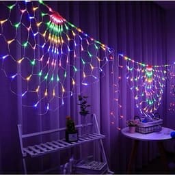 Dây đèn LED rèm lưới đuôi công 3M 420 bóng LED chớp nháy nhiều màu 8 chế độ lung linh trang trí noel tiệc cưới sân vườn 6