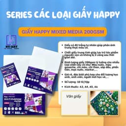 Giấy Vẽ Happy | Giấy Vẽ Màu Nước, Màu Bột, Marker, Chì, Sáp, Nhiều Định Lượng 110/200/220/250/300GSM 3