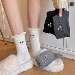 Set 10,set 5 Đôi Tất Cổ Cao Họa Tiết Đôi Mắt To Cổ Bèo Dễ Thương Phong Cách Hàn Quốc T85 3