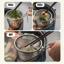 Rổ Nhúng Lẩu Inox 304 Có Móc Cài 11x9.5cm Giỏ Nhúng Lẩu Vớt Mì Thịt Rau Hải Sản 3