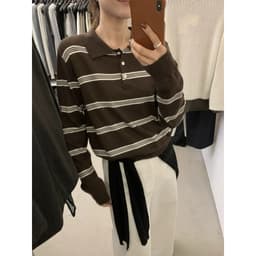 𝑨𝒏𝒏 𝑺𝒕𝒖𝒅𝒊𝒐 𝐖𝐆𝐖𝐄Áo Len Cổ Polo Dài Tay Kẻ Sọc Ngang 7245, Áo Len Nữ Tay Dài Cổ Bẻ Kẻ Màu Phong Cách Hàn Quốc 8