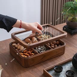 Khay Gỗ Đựng Bánh Mứt Cao Cấp Hộp Gỗ Óc Chó Tự Nhiên Nắp Kính Trưng Bày Bàn Trà Sang Trọng 5