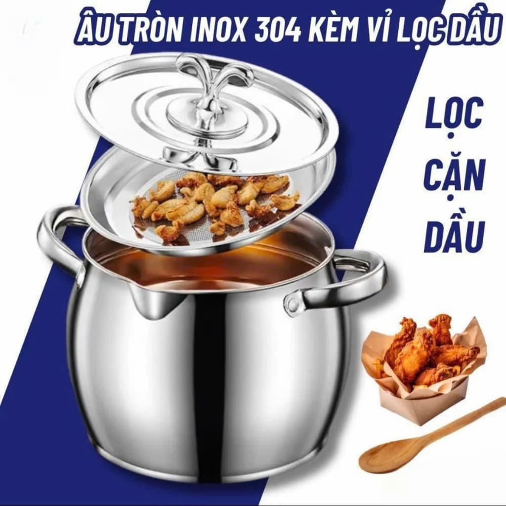 Âu Đựng Mỡ Inox 304 Có Nắp Đậy Hũ Đựng Mỡ inox có tay cầm dung tích 1Lít tiện dụng, tích trữ dầu mỡ đa năng