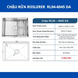 Chậu rửa 1 hố lắp âm toàn phần | Roslerer RL04-6045DA | 60 x 45cm | thiết kế sang trọng cho không gian bếp tiện nghi 3