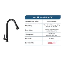 VÒI RỬA ROSLERER RL-805 BLACK | SƠN TĨNH ĐIỆN ĐEN | CAO CẤP 6