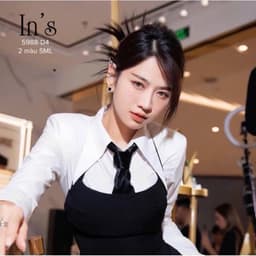 Xukadress_Set đầm yếm, set bộ đen cá tính, set váy yếm đen gồm: áo sơmi trắng, đầm đen, cavat lịch sự 5