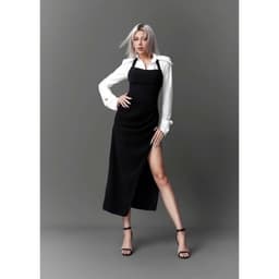Xukadress_Set đầm yếm, set bộ đen cá tính, set váy yếm đen gồm: áo sơmi trắng, đầm đen, cavat lịch sự 7