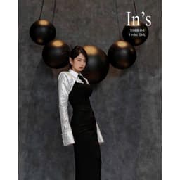 Xukadress_Set đầm yếm, set bộ đen cá tính, set váy yếm đen gồm: áo sơmi trắng, đầm đen, cavat lịch sự 6