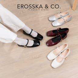 [Erosska]- Giày búp bê nữ ballet core mũi vuông, quai ngang phối khóa cao 1cm  - EL084 6