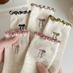 Set 10 Đôi Vớ Nữ Cổ Cao Cotton Viền Bèo Ren Thêu Hình Nơ Nhỏ Xinh - Tất Cổ Bèo Thanh Lịch Dễ Phối Đồ Hàn Quốc 3