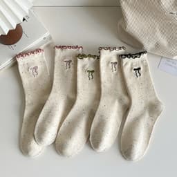 Set 10 Đôi Vớ Nữ Cổ Cao Cotton Viền Bèo Ren Thêu Hình Nơ Nhỏ Xinh - Tất Cổ Bèo Thanh Lịch Dễ Phối Đồ Hàn Quốc 2