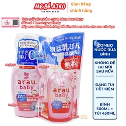 [Chính Hãng] Combo Nước Rửa Bình Sữa Thảo Mộc Arau Baby Bình 500ml và Túi 450ml 1