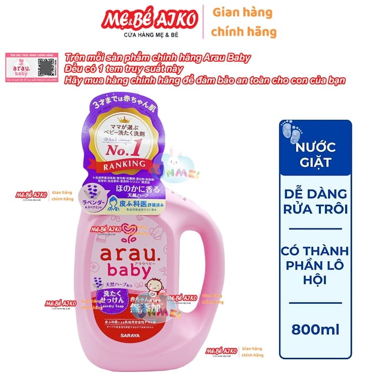 Nước Giặt Thảo Mộc Arau Baby Dạng Bình 800ml