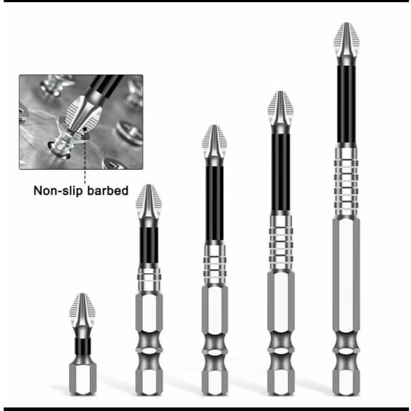 Combo 10 đầu vít chống trượt cao cấp k5 chân lục giác đủ các cỡ Non-Slip Barbed